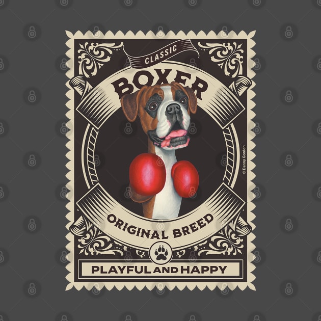 Funny Boxer Dog wearing Boxing Gloves by Danny Gordon Art