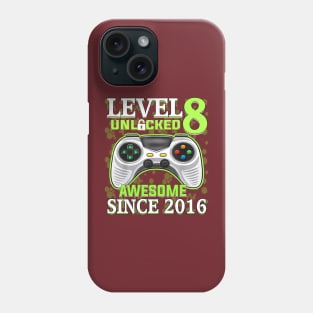 8 Year Old Boy Video Gamer Awesome Since 2016 8th Birthday Phone Case