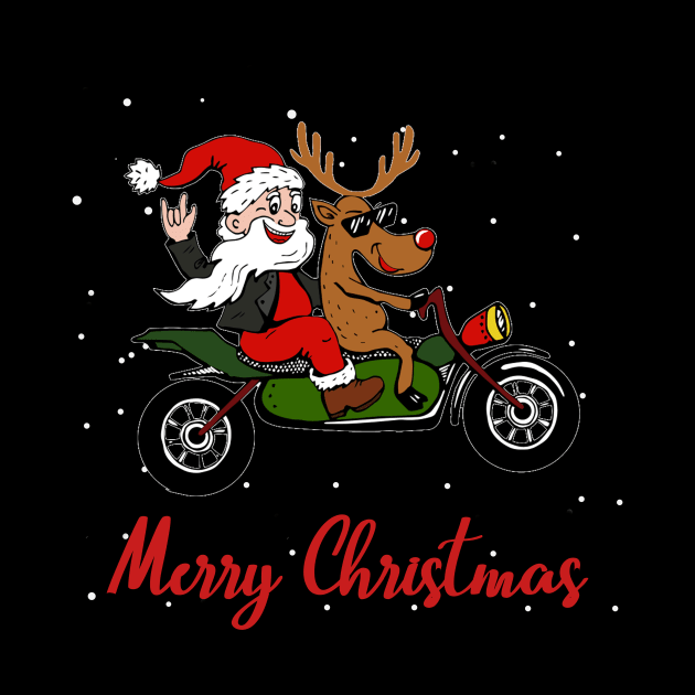 Funny Santa & Reindeer Motorcycle Biker Christmas by TeeSky