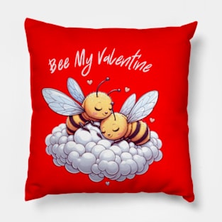 couple of bees embracing on a cloud, Bee My Valentine Pillow