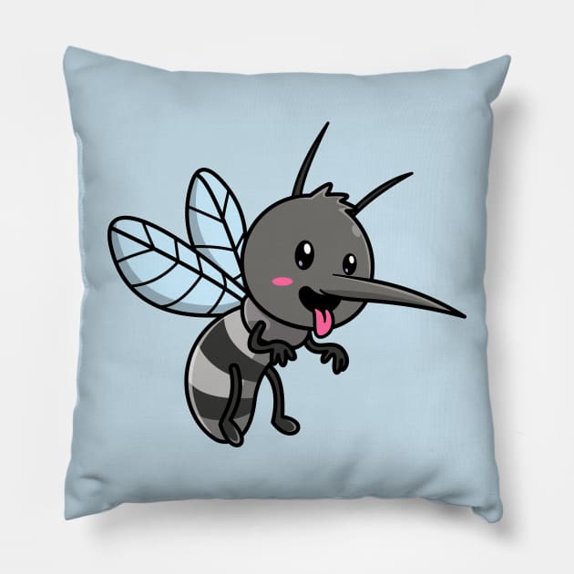 Cute Mosquito Flying Cartoon Pillow by Catalyst Labs