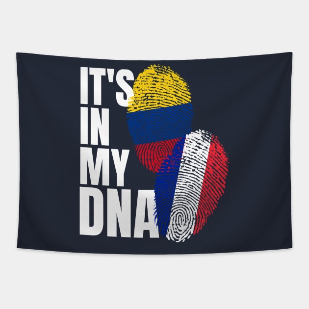 French And Colombian Mix DNA Flag Heritage Gift Tapestry by Just Rep It!!