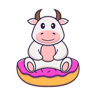 Cute cow is sitting on donuts. T-Shirt