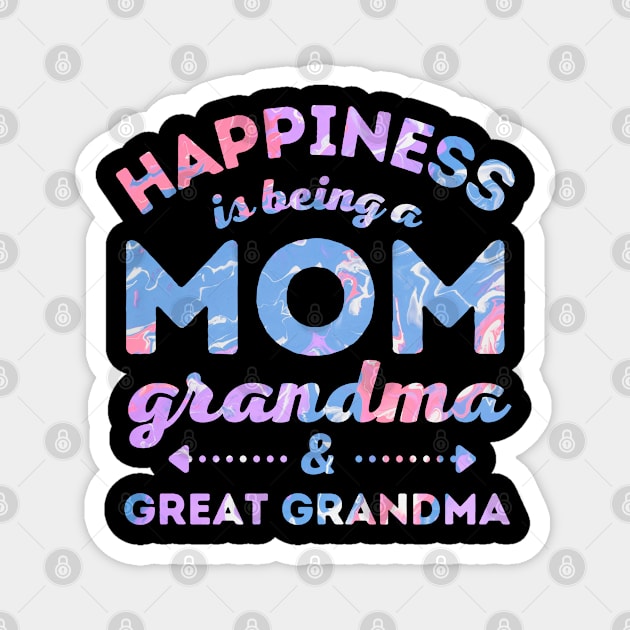 Happiness is Being a Mom Grandma and Great Grandma Magnet by Rare Bunny