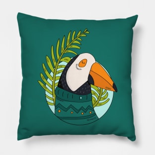 Cute Christmas Arctic Puffin Bird Illustration // Festive Animal Cartoon Pillow