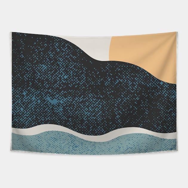 Ocean Lovers - Nature Lovers - Landscape Art - Mountains Hiking - Sunset Adventure - Blue Lagoon - Seaside Art - Sunrise Mountains Tapestry by waltzart