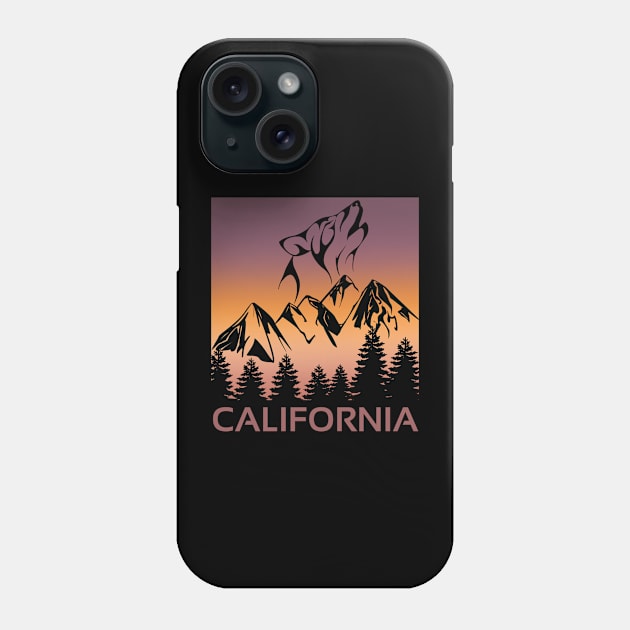 California Sunset Wolf Howling at The Moon Trees and Mountains Phone Case by jackofdreams22