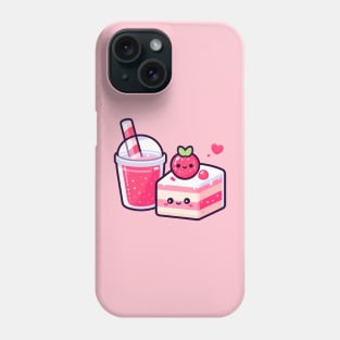 Kawaii Style Cute Strawberry Cake and Drink | Cutesy Design for Kawaii Food Lovers Phone Case