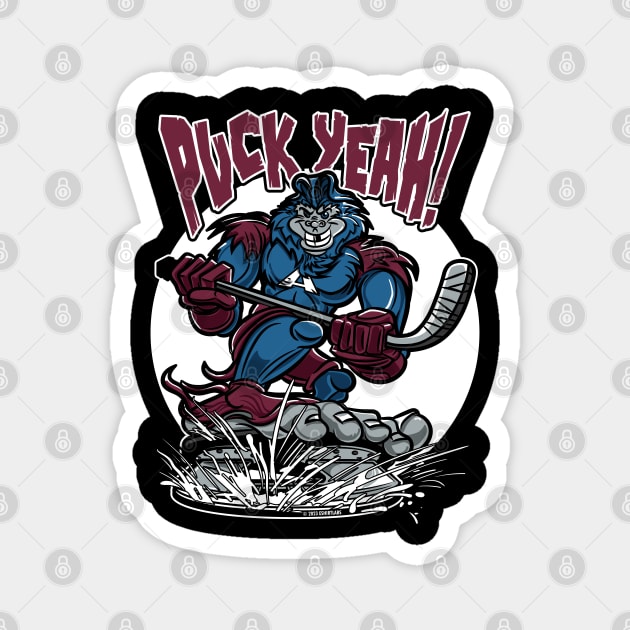 Puck Yeah Bigfoot Hockey Player Mascot Magnet by eShirtLabs