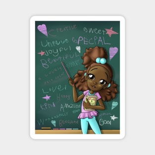 African American Dark Brown Girl and Positive Words Magnet