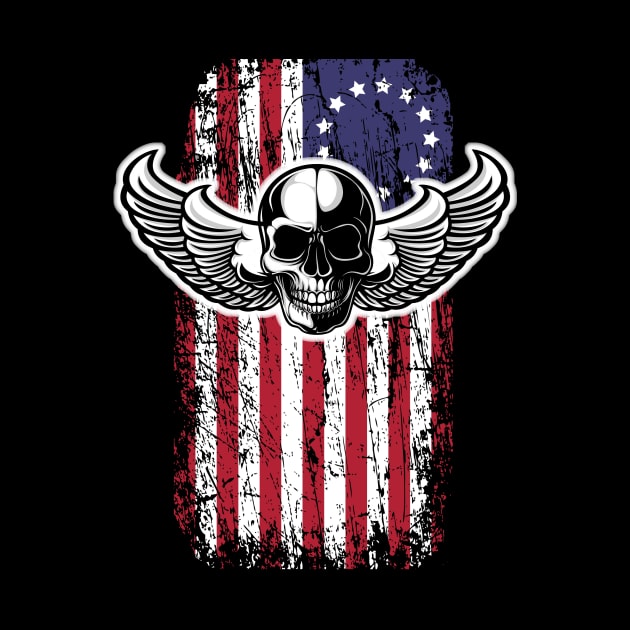 Betsy Ross Flag Biker Skull distressed by Antzyzzz