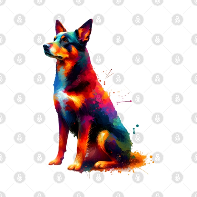 Vibrant Australian Kelpie in Colorful Splash Art Style by ArtRUs