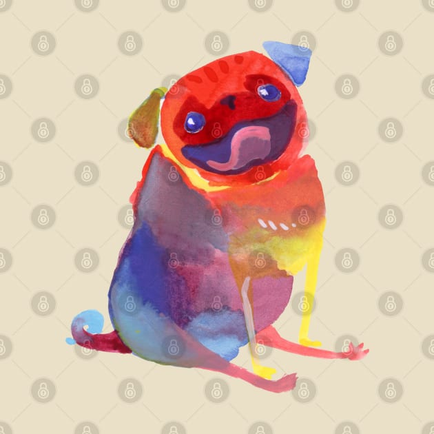 Rainbow Watercolor Pug by Inkpug