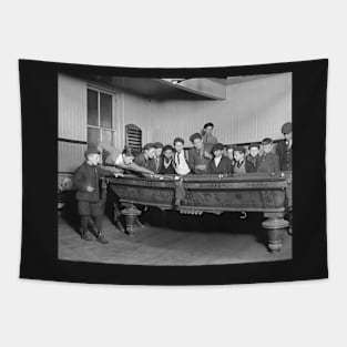 Boys Shooting Pool, 1909. Vintage Photo Tapestry