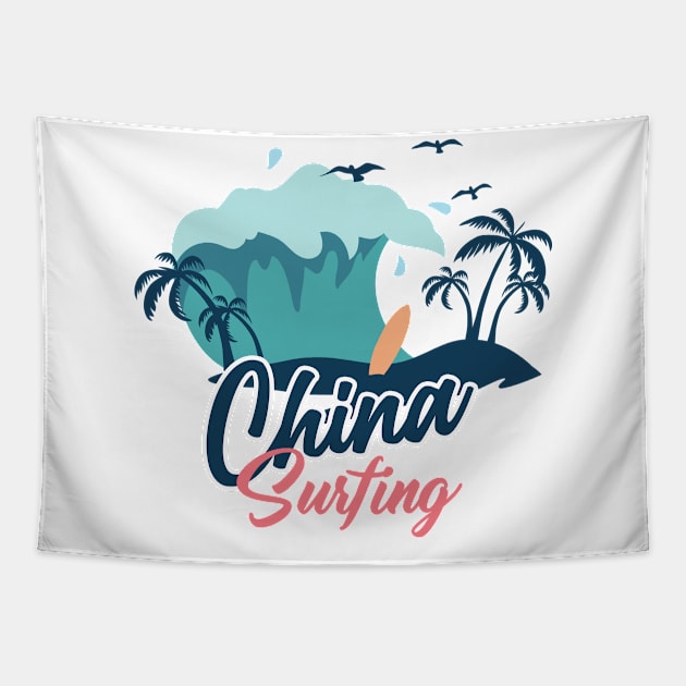 China surfing Tapestry by SerenityByAlex