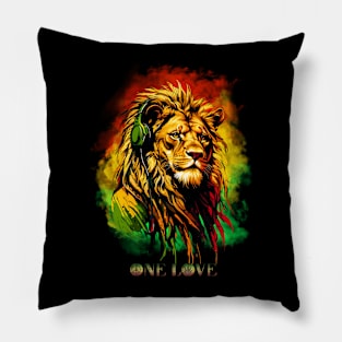 One Love Reggae Rasta Lion Pillow