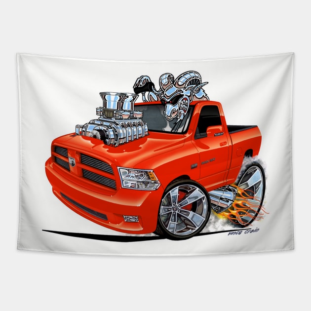 Dodge RAM ORANGE Truck Tapestry by vincecrain