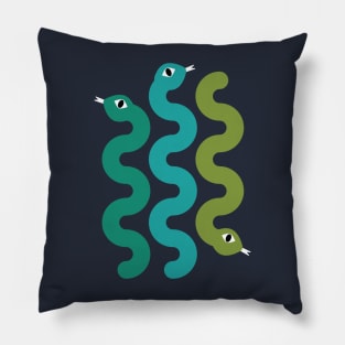 Squiggly Snakes on Midnight Blue – Retro 70s Wavy Snake Pattern Pillow