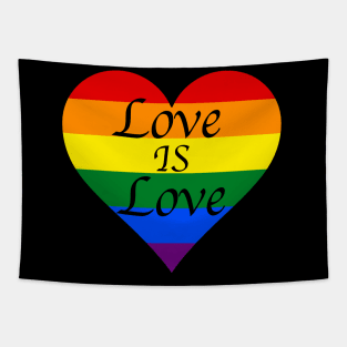 Love is Love rainbow heart with black background Tapestry