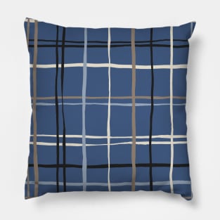 Timeless Tattersall Grid whith brown, beige and black stripes over dark blue Pillow