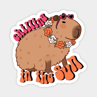 Chilling in the sun a fun capybara ready for summer vacation Magnet