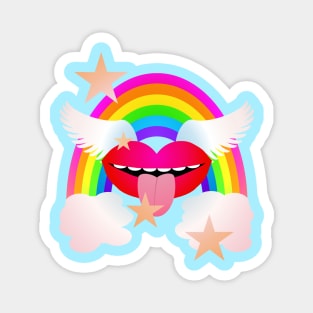 Groovy Winged Lips, Rainbow & Stars - RED Magnet