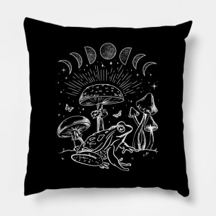 Frog Under Mushroom Moon, Dark Academia Cottagecore Toad and Butterfly, Froggy Gift for Youth Girls Pillow