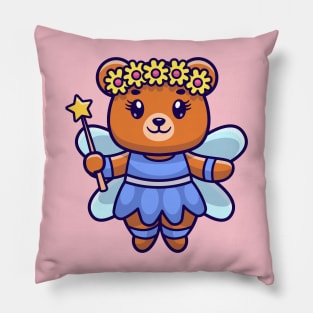 Cute Bear Fairy Holding Magic Wand Cartoon Pillow