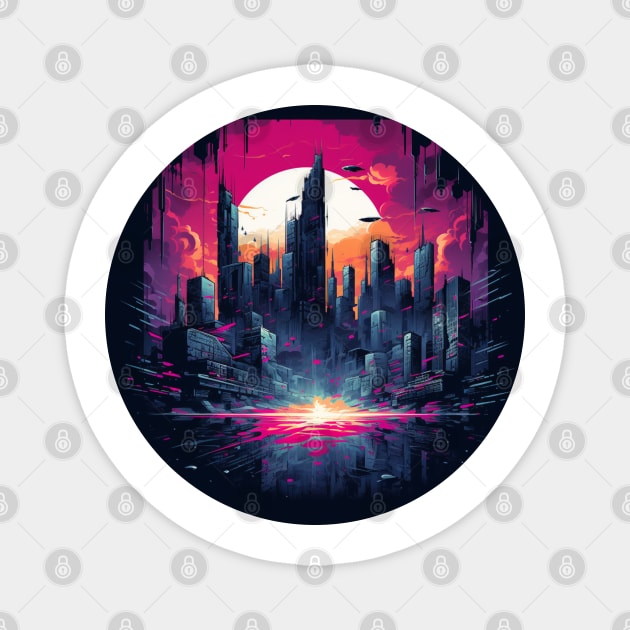 Cyberpunk City Magnet by BloomInOctober