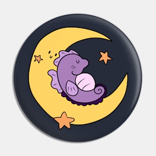 Purple Seahorse Sleeping on a Crescent Moon Pin