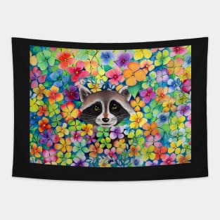 Flower Racoon Tapestry