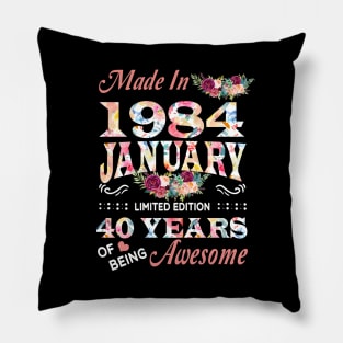 January Flower Made In 1984 40 Years Of Being Awesome Pillow