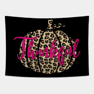 Leopard Print Pumpkin Thankful Hot Pink Tapestry