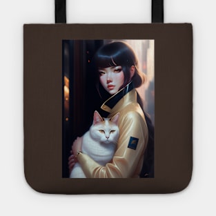 Beautiful woman with cat - Modern digital art Tote