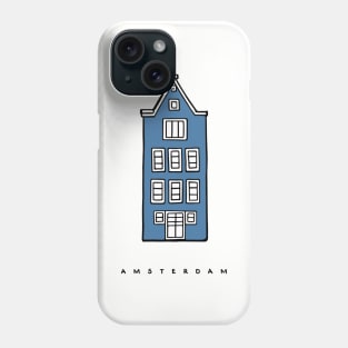 Small Blue Old House. Amsterdam, Netherlands. Realistic drawing. Phone Case