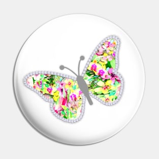 Floral Butterfly and Diamonds Pin