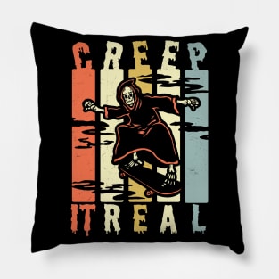 Creep It Real Spooky Halloween Grim Reaper Skateboarding Skater Pillow