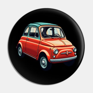 Retro Charm of a Red and Orange Fiat 500 Pin