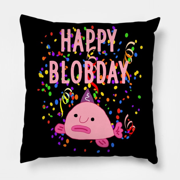 Happy Blobday Blobfisch Birthday Aquarium World Pillow by FindYourFavouriteDesign