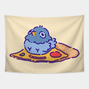 Pigeon sitting on a pizza Tapestry