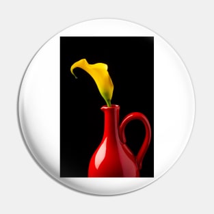 Yellow Calla Lily In Red Pitcher Pin