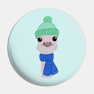 Ostrich with hat and scarf Pin