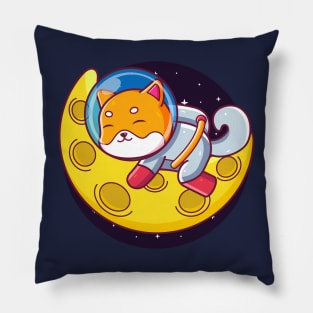 shiba inu astronaut sleeping on the moon Pillow