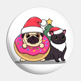 Dog and cats dressed as Christmas Pin