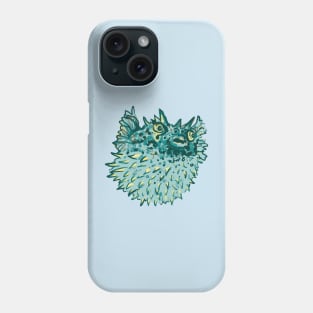 Angry blue pufferfish Phone Case