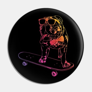 Funny British Bulldog dog English Bulldog skateboarding Pin