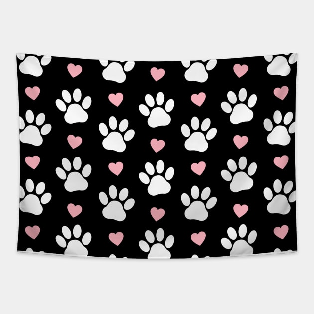 Pattern Of Paws, Dog Paws, White Paws, Pink Hearts Tapestry by Jelena Dunčević