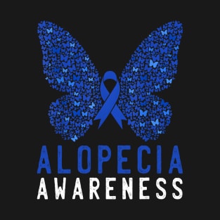 Butterfly Alopecia Awareness Blue AA Ribbon Support Warrior T-Shirt