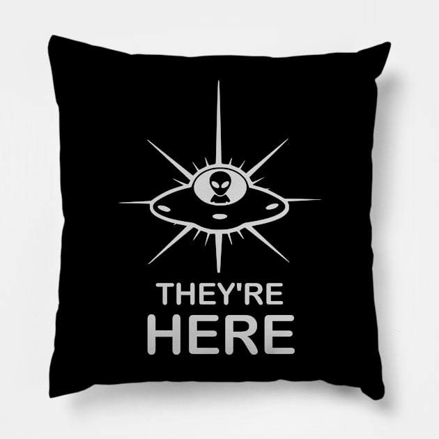 UFO/UAPs Aliens They're Here Pillow by SpaceAlienTees