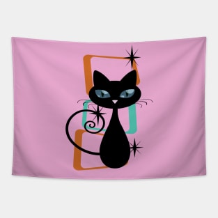 Retro Kitty Cat against Atomic Minimalistic Background Tapestry